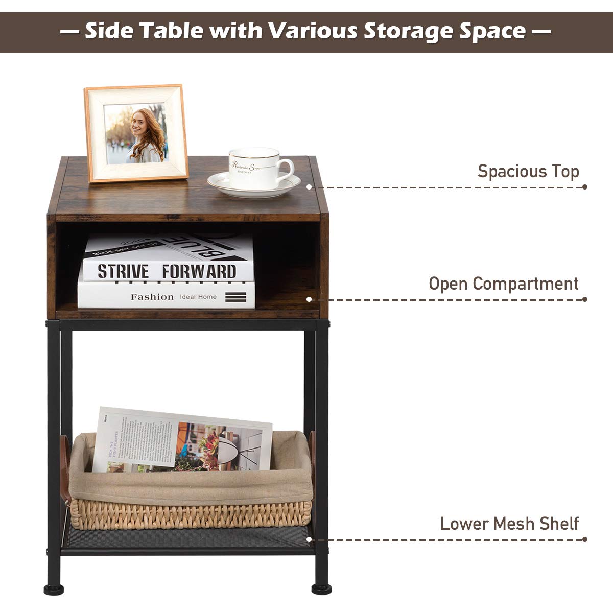 Giantex End Table Industrial W/Open Compartment