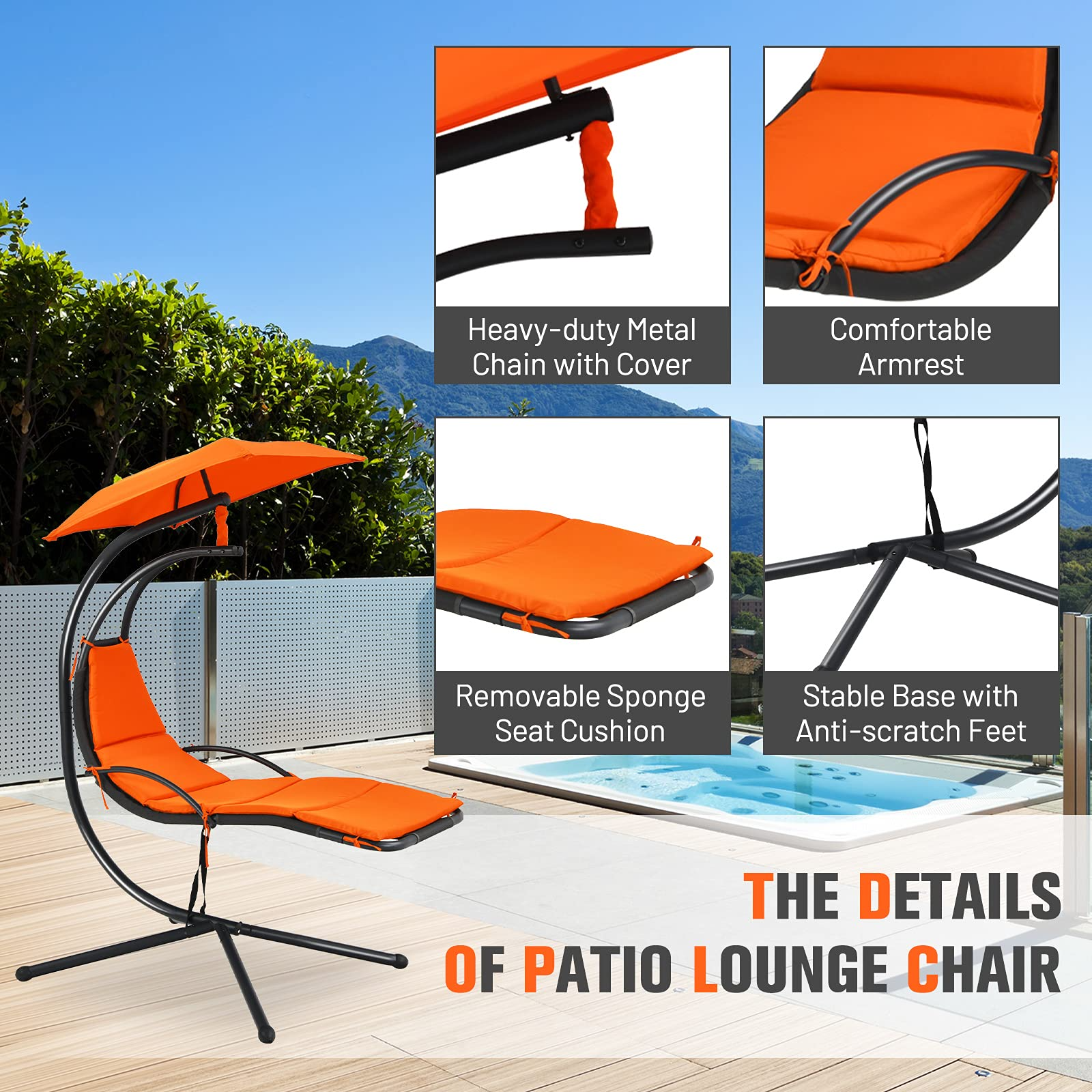 Giantex Hanging Arc Chaise Hammock for Patio Poolside Backyard Garden Porch