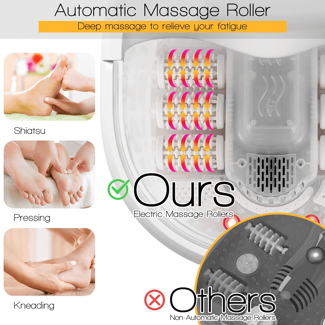 Giantex Foot Spa Bath Massager with Heat Bubbles, 6 Motorized Massage Rollers, Fast Heating, Red Light, Adjustable Temperature & Time (Blue/White) - Giantexus