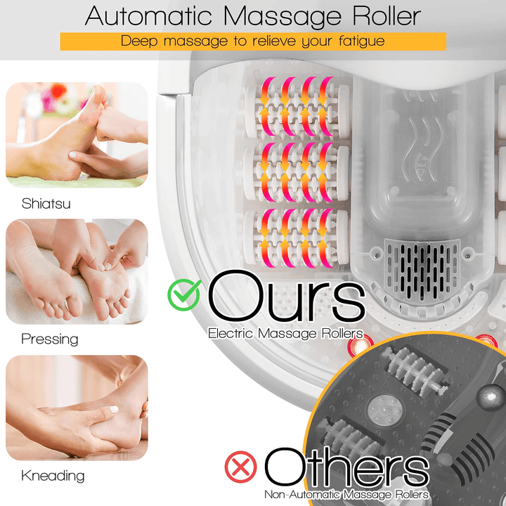 Giantex Foot Spa Bath Massager with Heat Bubbles, 6 Motorized Massage Rollers, Fast Heating, Red Light, Adjustable Temperature & Time (Blue/White) - Giantexus