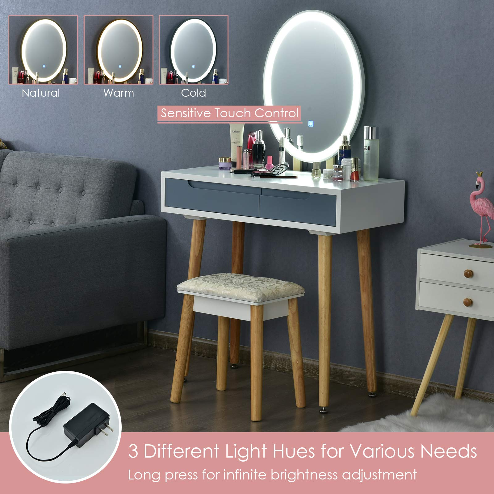 CHARMAID Vanity Set with Lighted Mirror - Giantexus