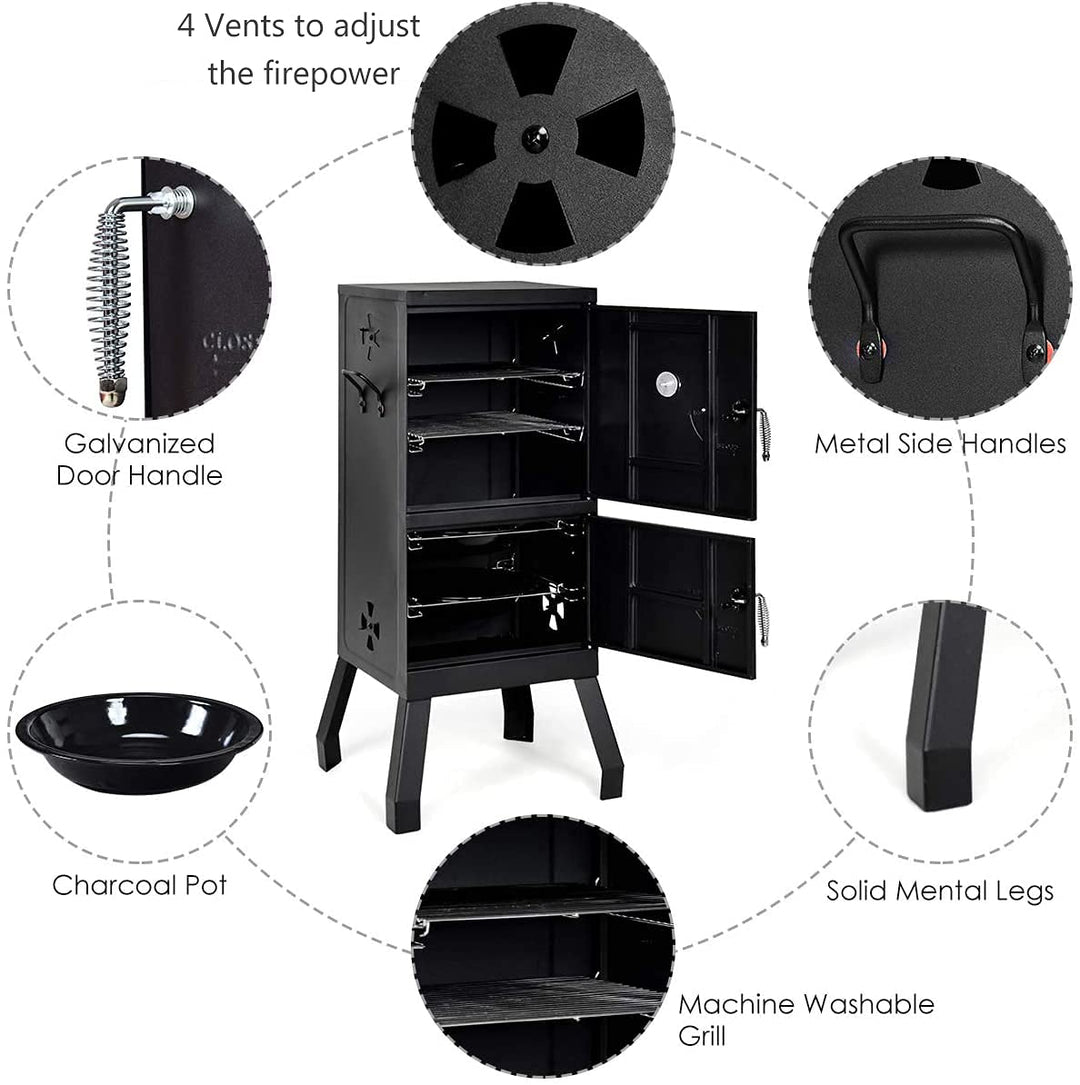 Giantex Outdoor Smoker with Double Doors, 2 Detachable Grill Netting Smoking Racks