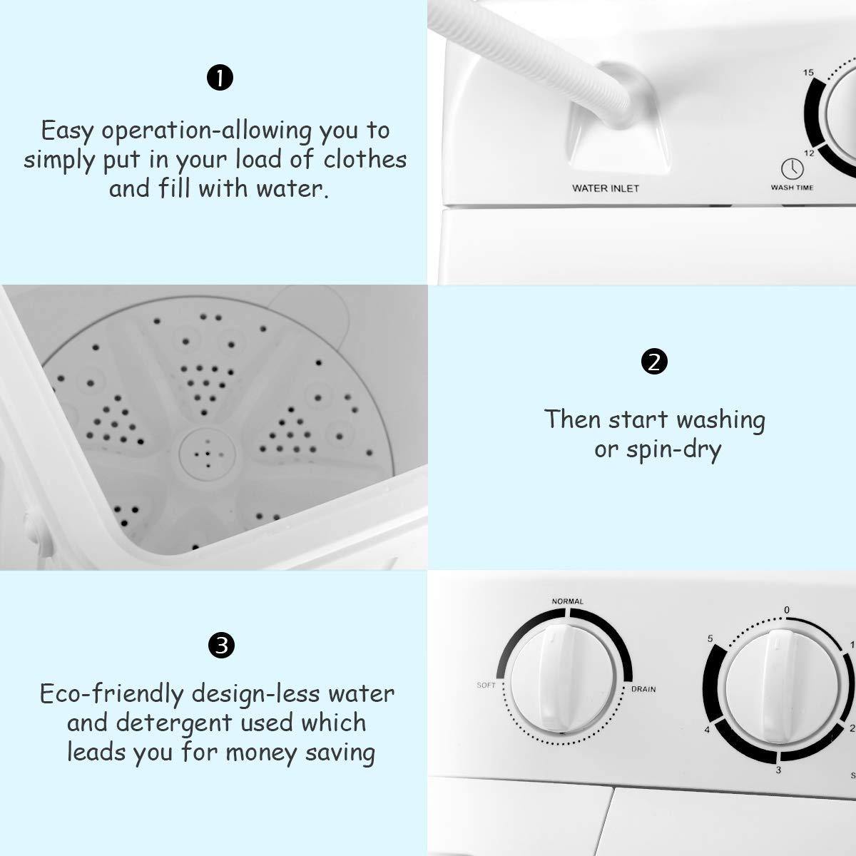 17.6lbs Portable Washing Machine 900W with Electric Heating Clothes Dryer Ventless Laundry Dryer and Heater for Home and Apartment - Giantexus