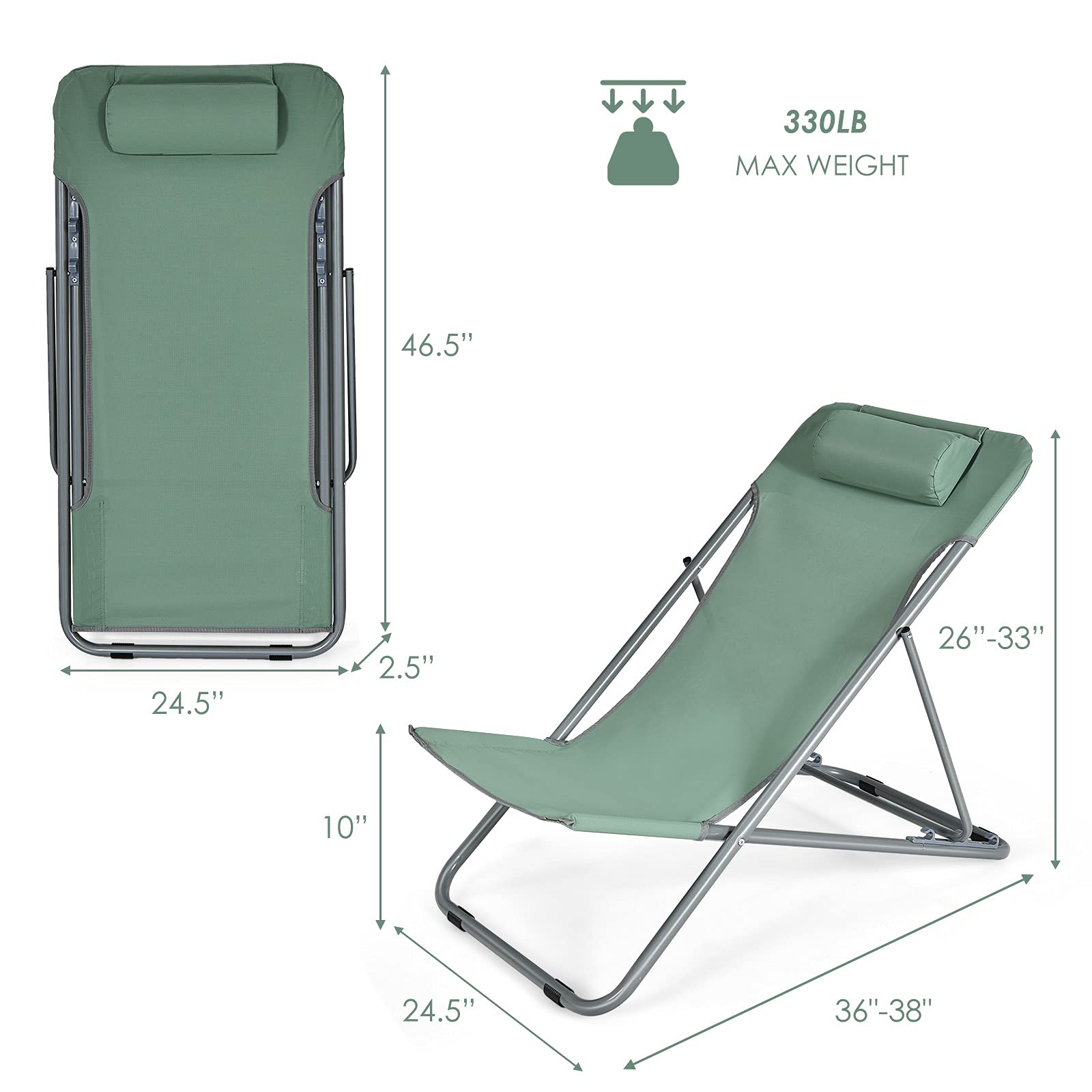 Giantex Beach Chair for Adults Camping Chair Set (4, Green)
