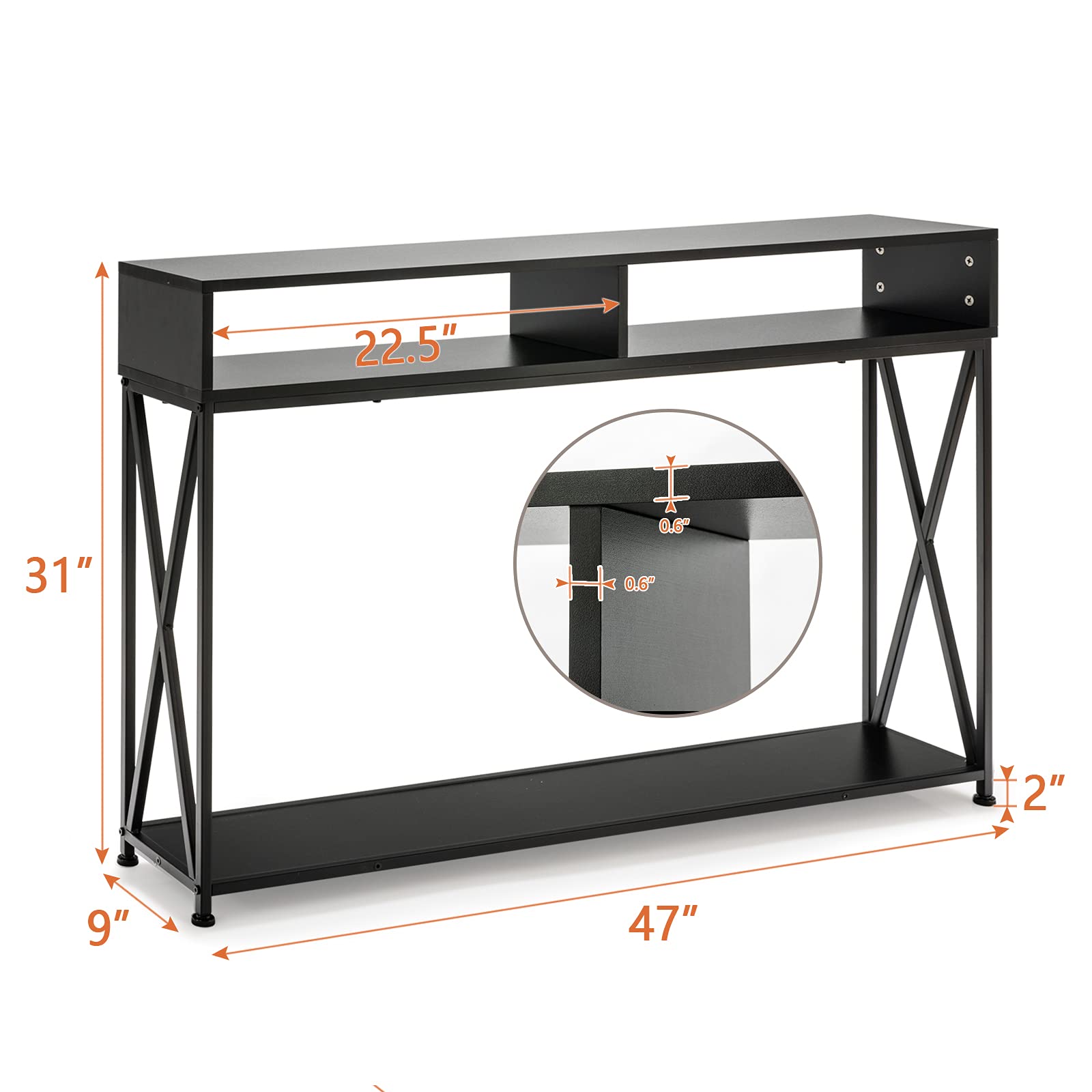 Giantex Console Table 2 Tier Sofa Table with Open Shelf & Storage Compartments