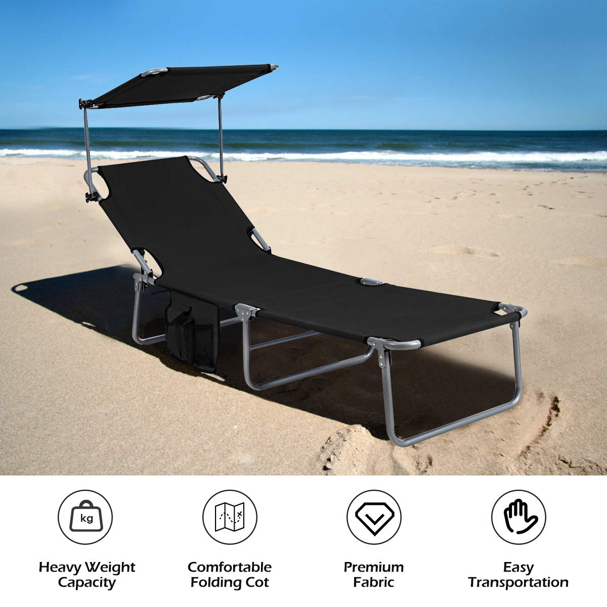 Giantex Lounge Chaise Chair Position and Shade Adjustable W/Canopy and Storage Pocket