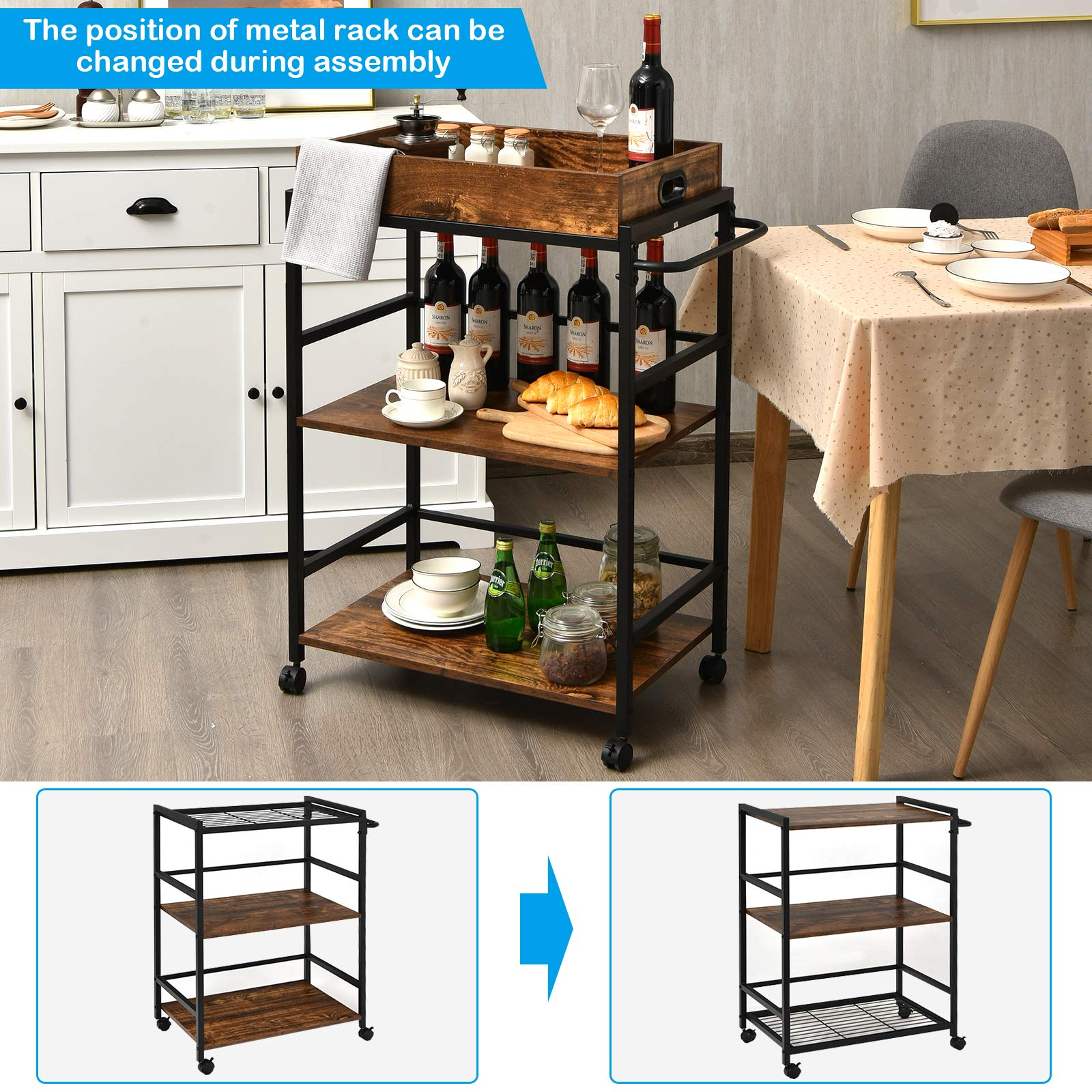 Giantex Kitchen Island Cart, Industrial Bar Cart on Wheels