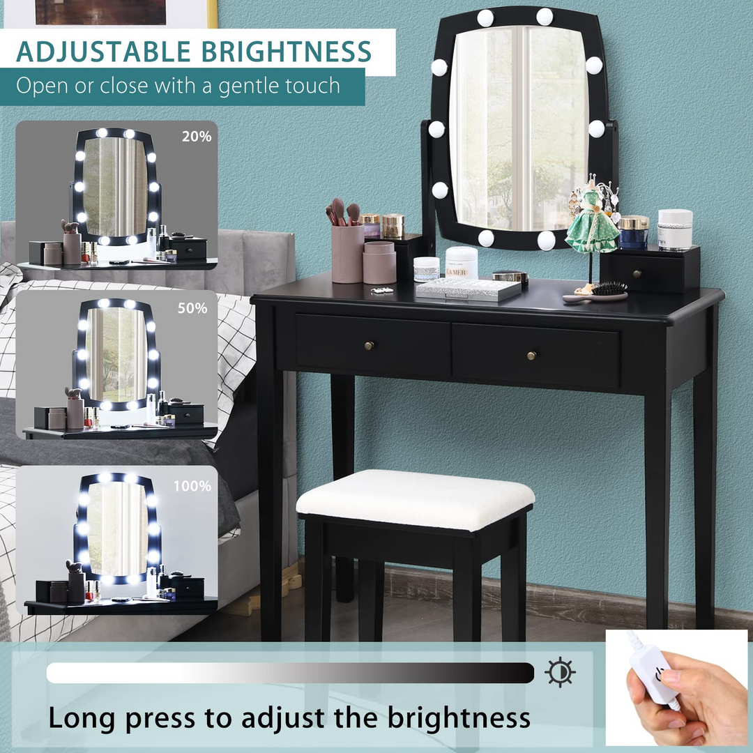 Giantex Modern Bedroom Makeup Desk Dressing Table with Cushioned Stool for Girls Women