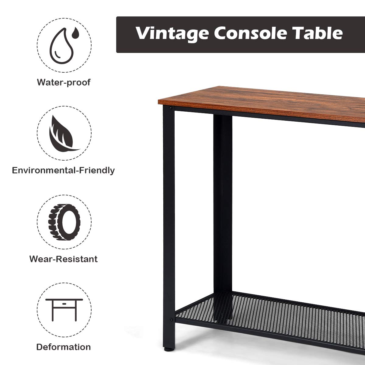 Giantex Console Sofa Table Wood W/Adjustable Feet and Storage Shelf