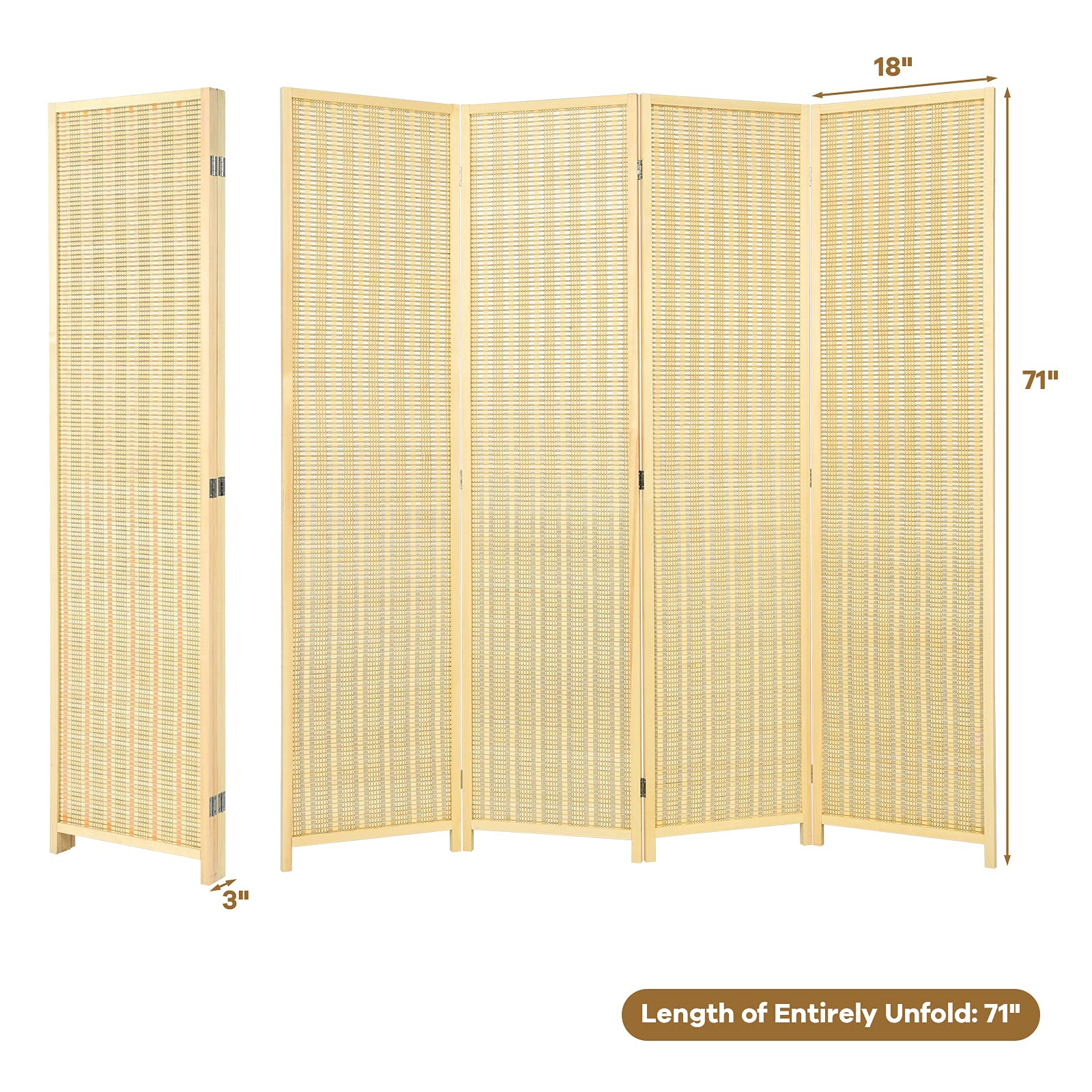 Giantex 4 Panel 6 Ft Tall Bamboo Room Divider, Folding Privacy Screen, Natural - Giantexus