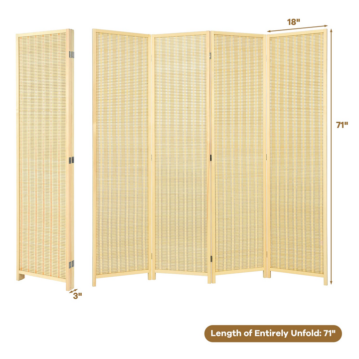 Giantex 4 Panel 6 Ft Tall Bamboo Room Divider, Folding Privacy Screen, Natural - Giantexus