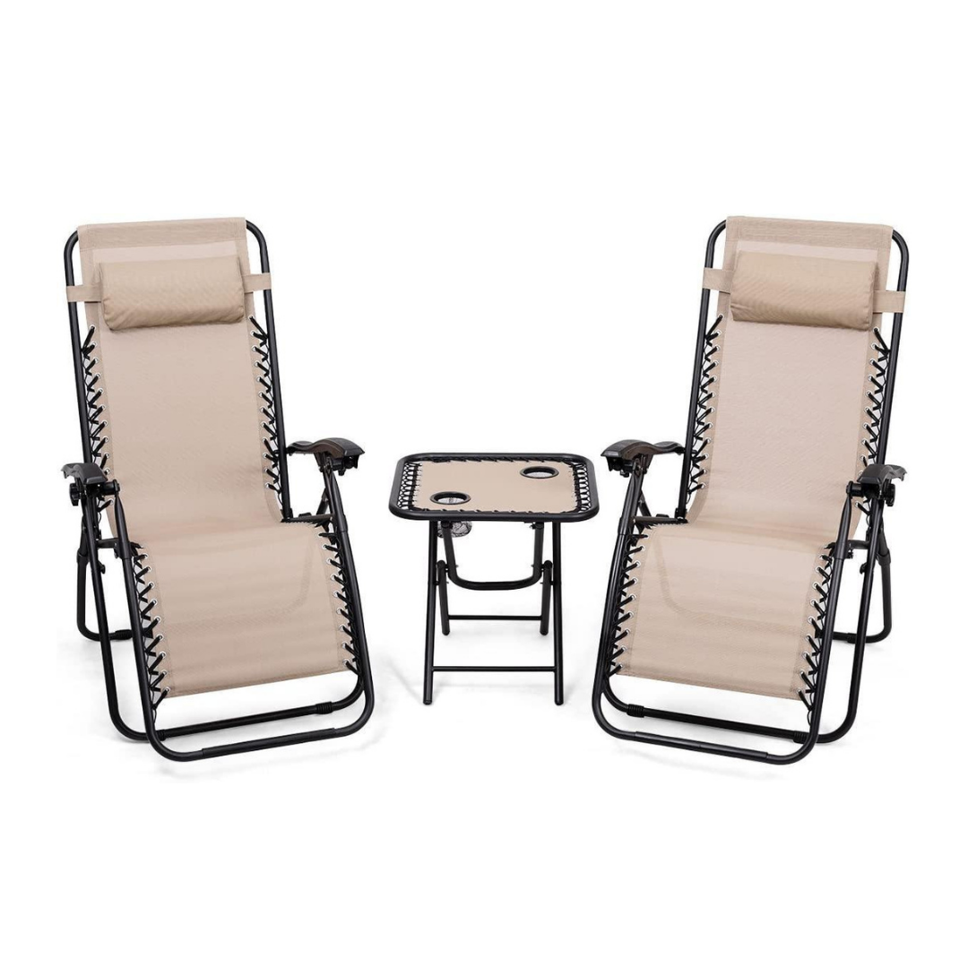 Giantex 3 PCS Zero Gravity Chair Patio Chaise Lounge Chairs, Beige