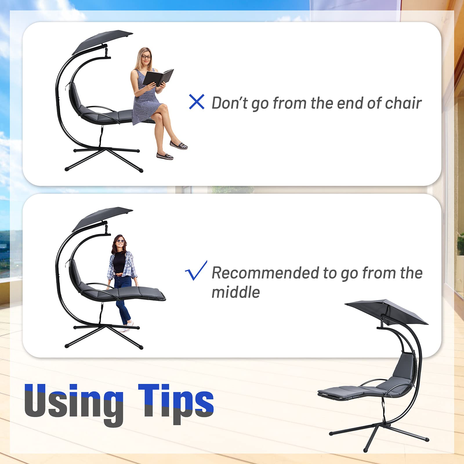 Giantex Hanging Arc Chaise Hammock for Patio Poolside Backyard Garden Porch