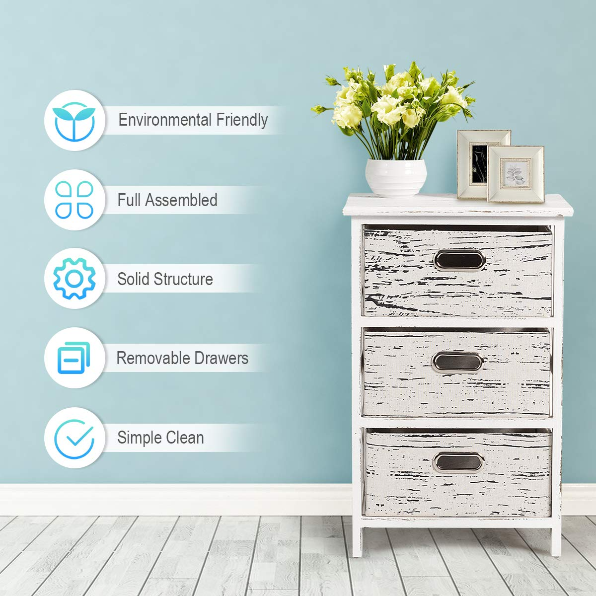 Giantex Storage Drawer Units W/ 3 Fabrics Storage Drawers and Wood Frame (1)