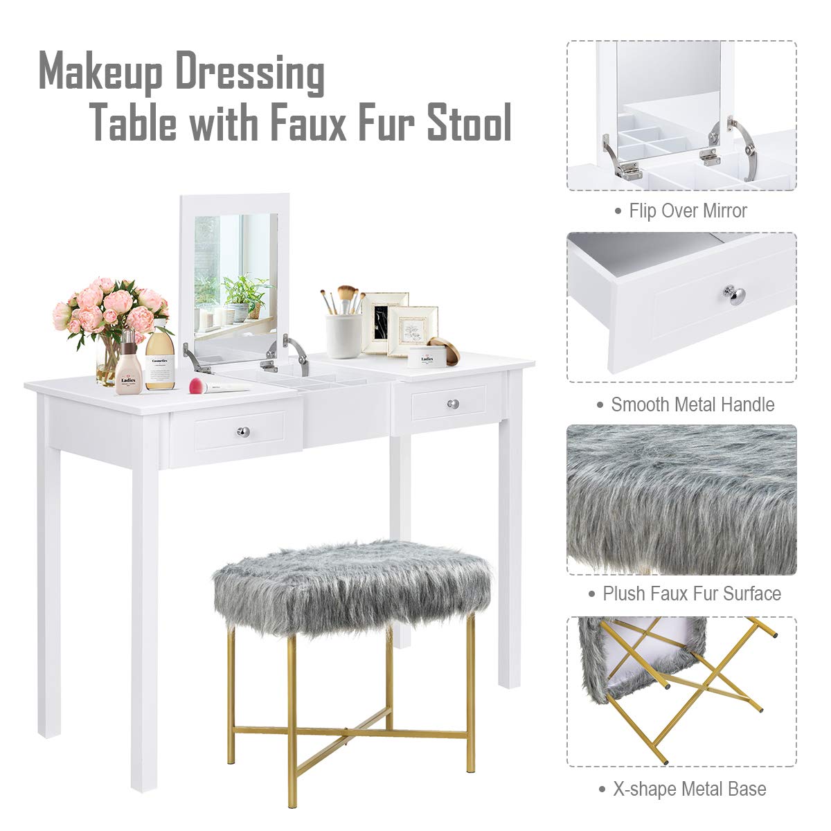 CHARMAID Vanity Set with Flip Top Mirror