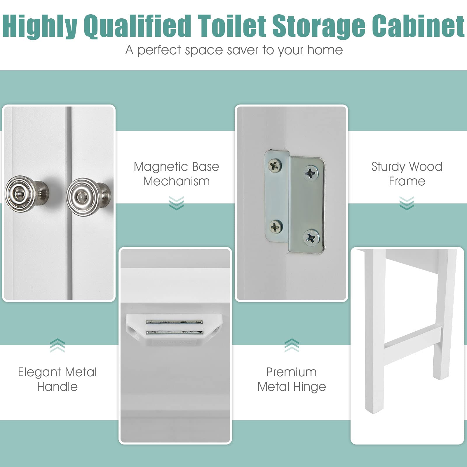 Giantex Over The Toilet Storage Cabinet W/ 2-Door Cabinet, Open Shelf, 3-Positon Adjustable Shelf