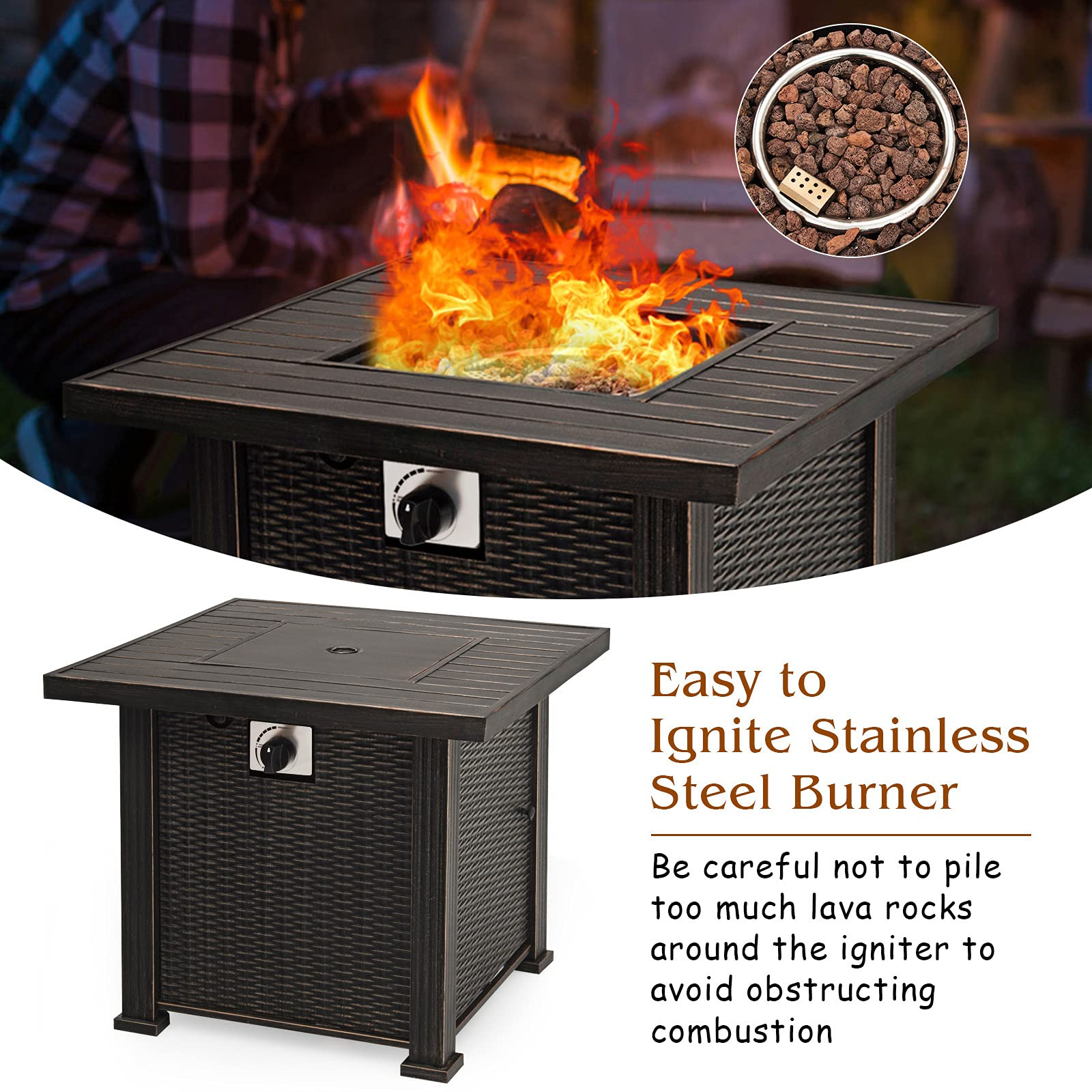 Giantex Gas Fire Pit Table, 30 Inch 50,000 BTU Auto-Ignition Propane Fire Pit (Brown)