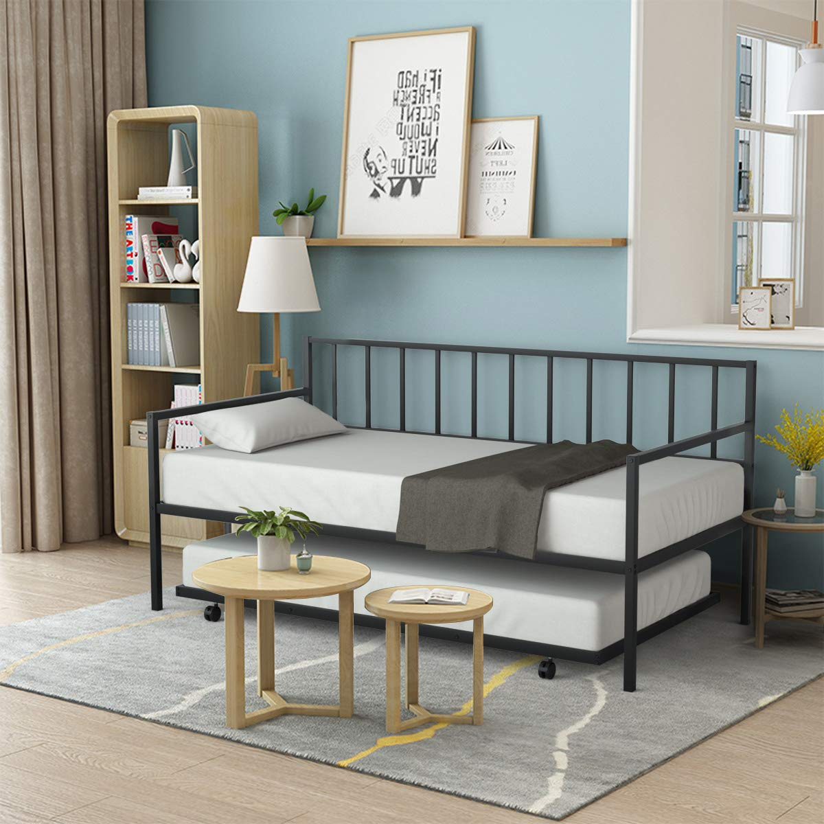Giantex Twin Size Daybed and Trundle Frame Set
