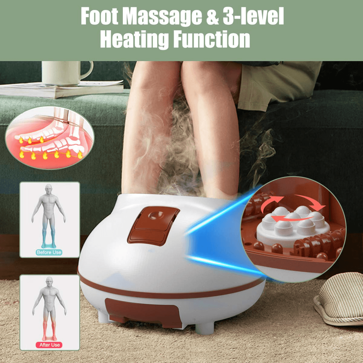 Giantex Steam Foot Spa Bath Massager w/3 Heat Levels, Pedicure Massage Rollers, Foot Spa Massager for Stress Relief (Brown/Gray) - Giantexus