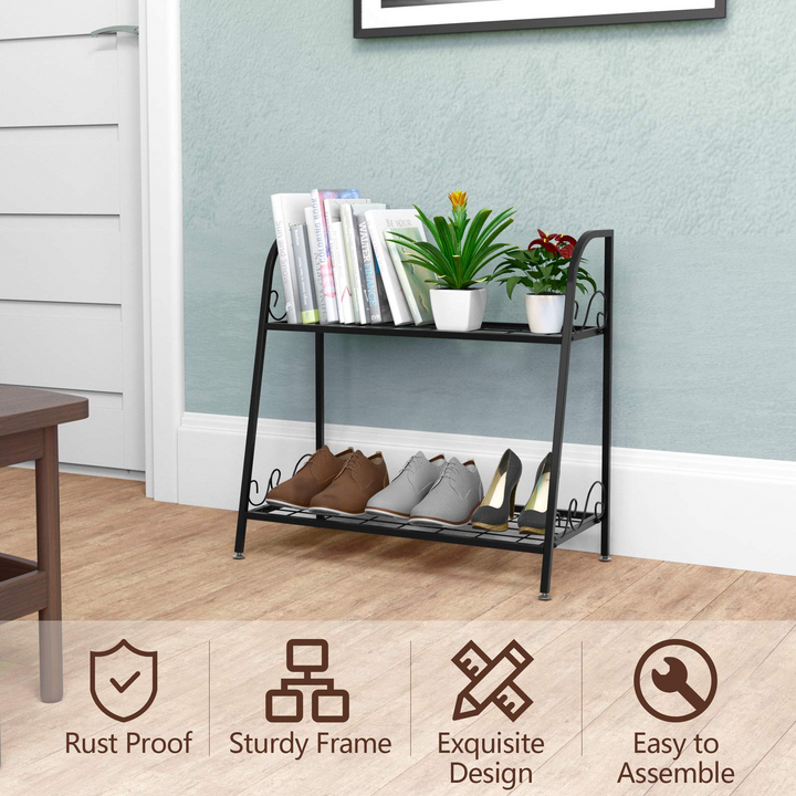 Giantex 2 Tier Metal Plant Stand, Indoor Outdoor Plant Shelf, Flower Rack Display Shelf