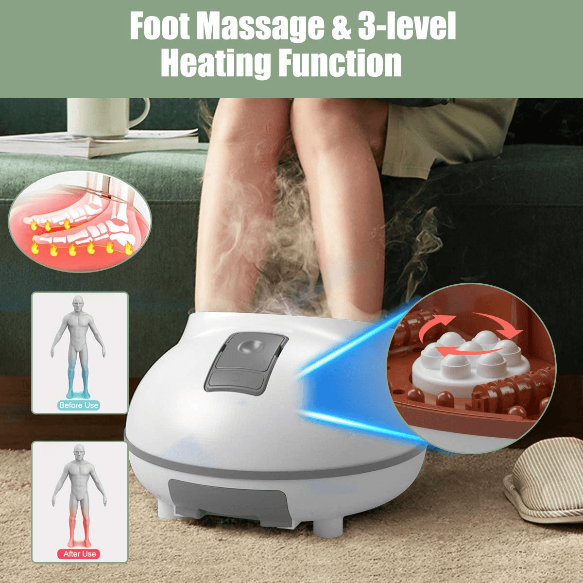 Giantex Steam Foot Spa Bath Massager w/3 Heat Levels, Pedicure Massage Rollers, Foot Spa Massager for Stress Relief (Brown/Gray) - Giantexus