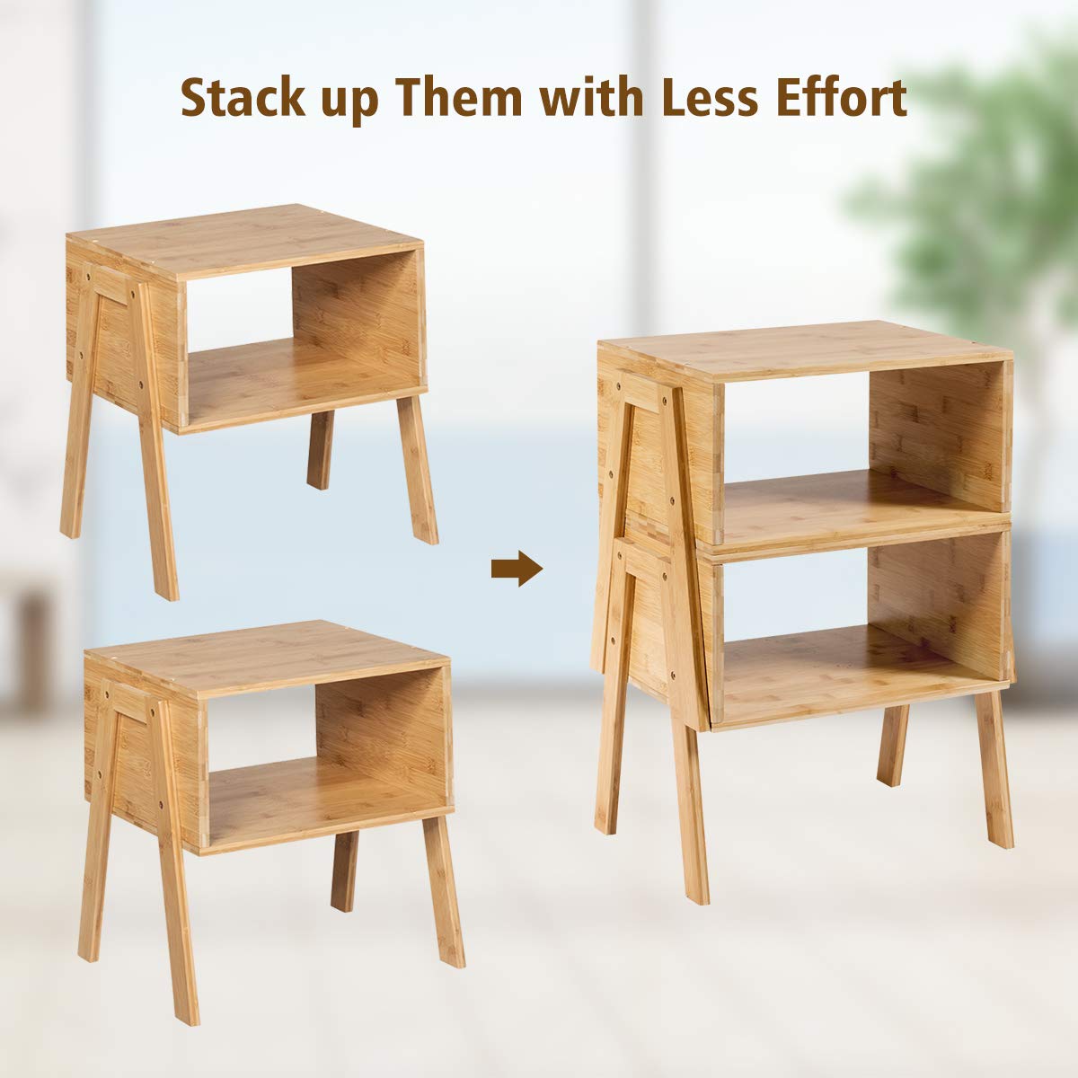 Giantex Bedroom Stackable End Table (Natural)