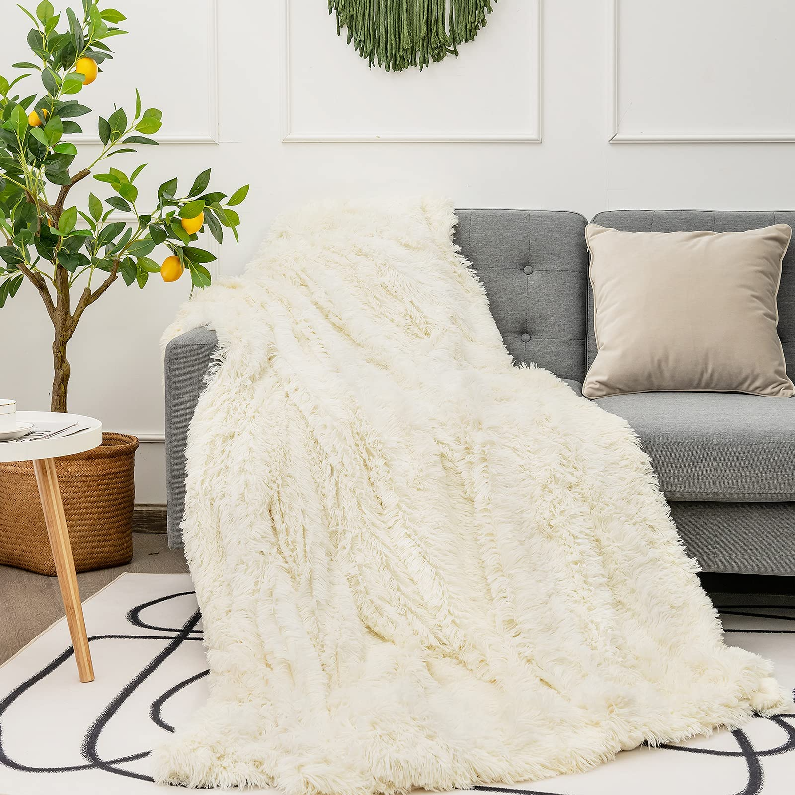 Giantex Reversible Soft Fur Blanket, Oversized Fluffy Throw Blanket