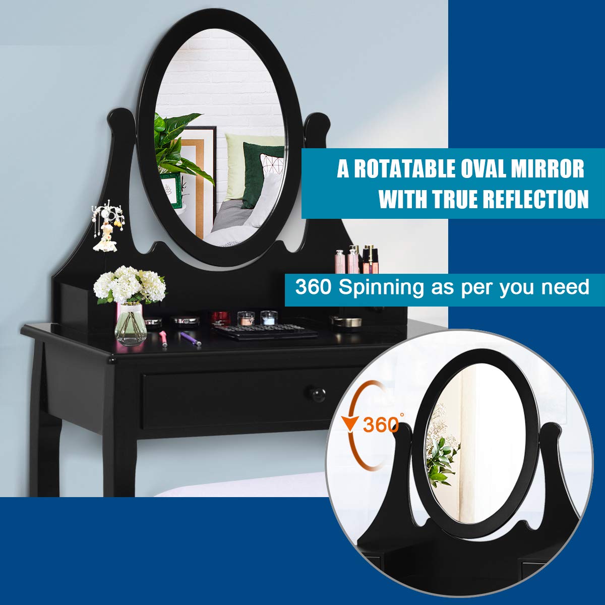 Giantex Vanity Set with Oval Mirror and Cushioned Stool