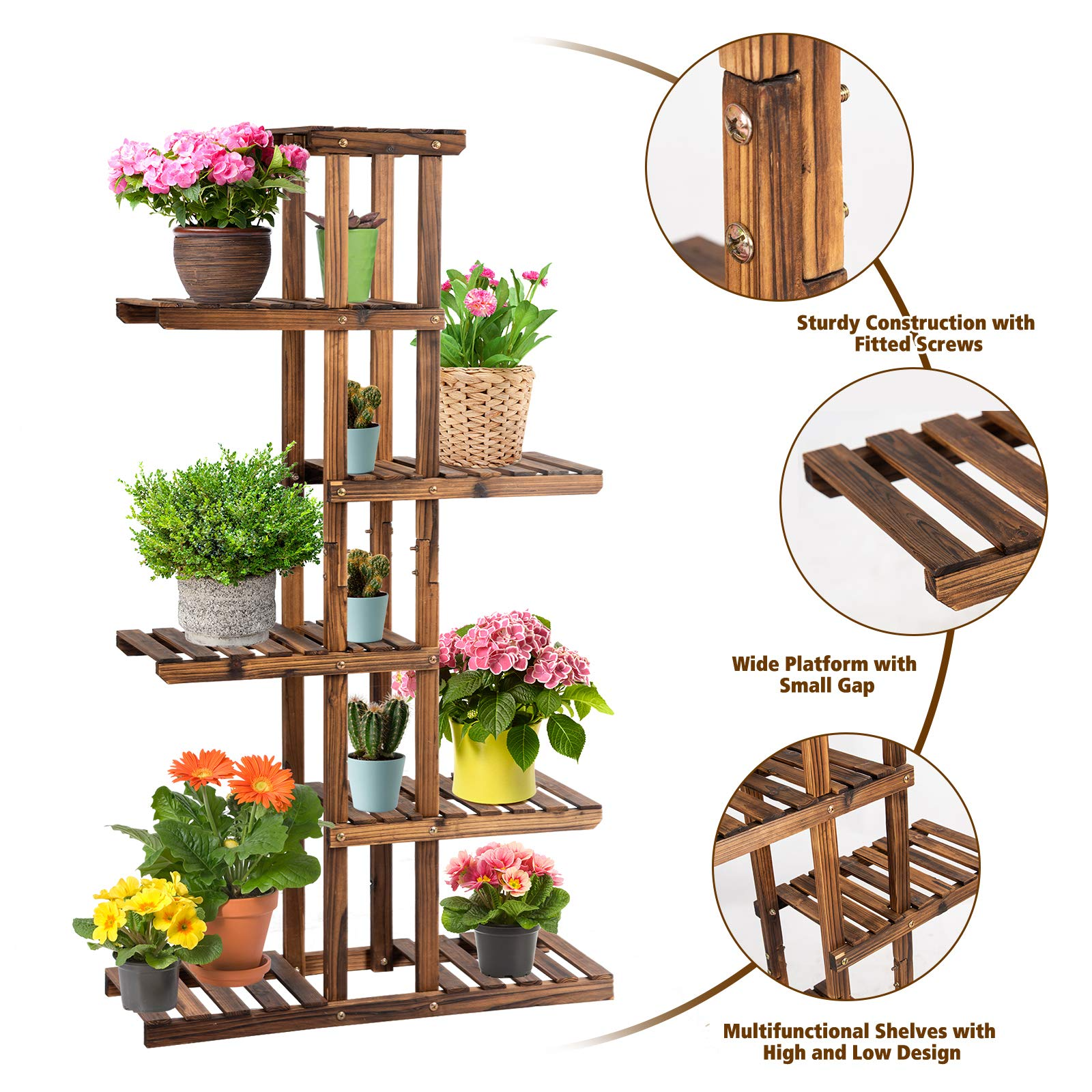 Giantex Flower Rack Wood Plant Stand 7 Wood Shelves 11 Pots