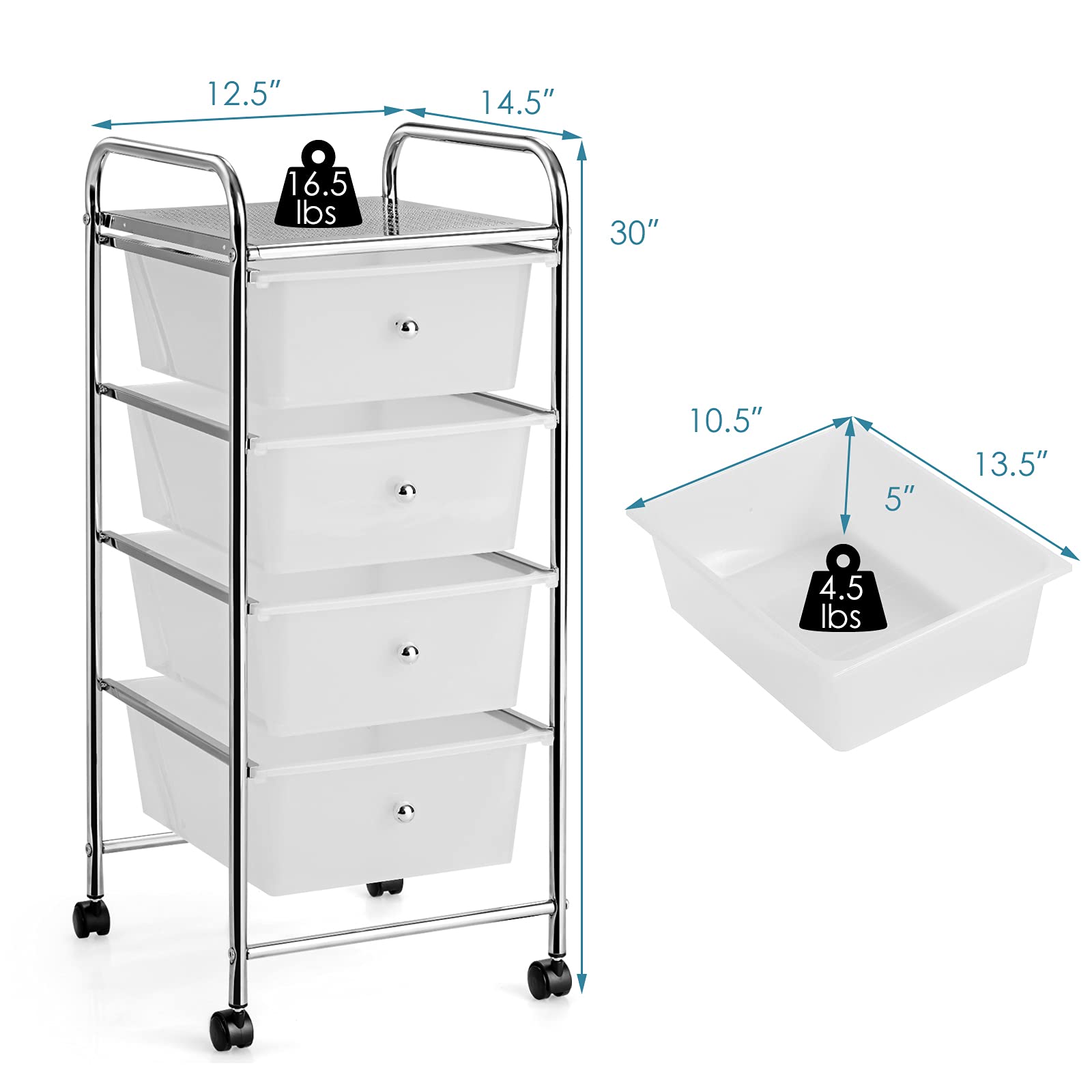 Giantex Rolling Cart with Drawers, Craft Organizer with Wheels