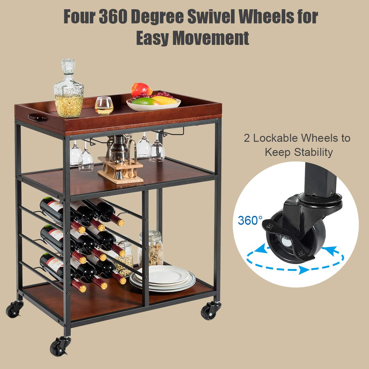 Giantex 3-Tier Kitchen Island Cart Rolling Trolley