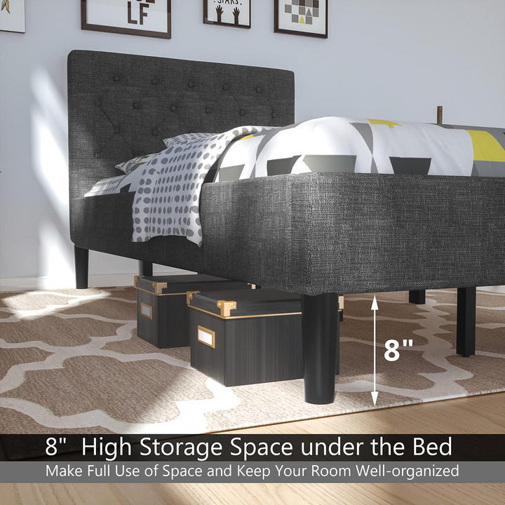 Elegant & Modern Style Upholstered Stable Bed Base with Button Stitched Headboard