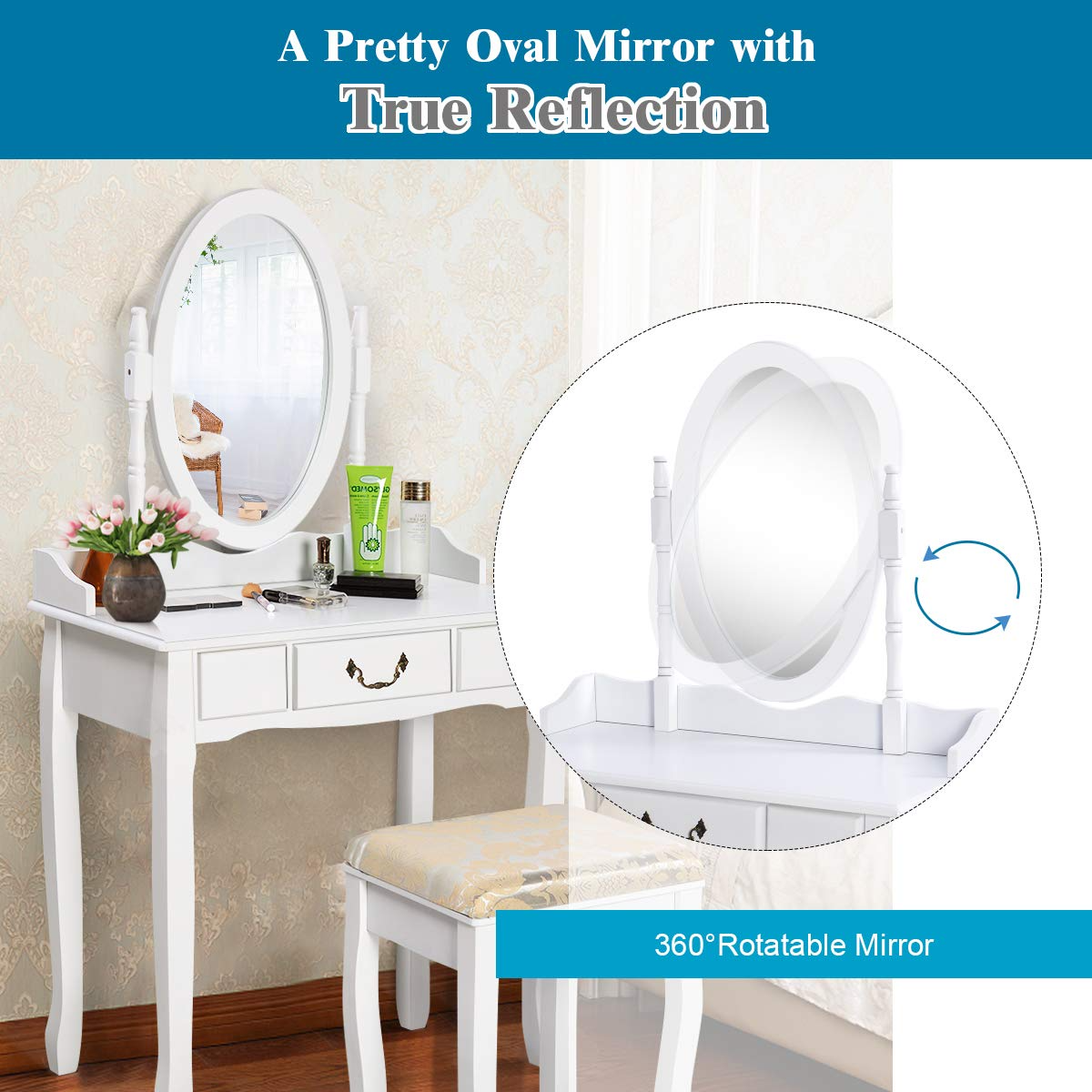 Giantex White Large Bedroom Vanities w/Drawer