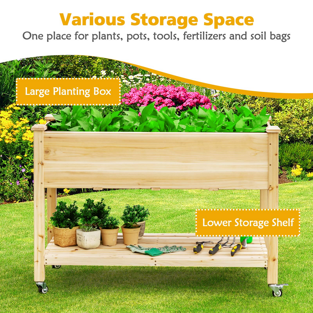 Raised Garden Bed on Wheels, 47.5" L X 23.5" W X 33" H