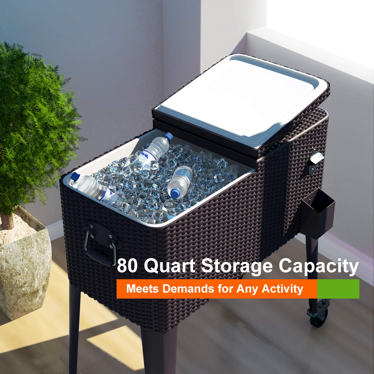 Giantex 80 Quart Rattan Rolling Cooler Cart