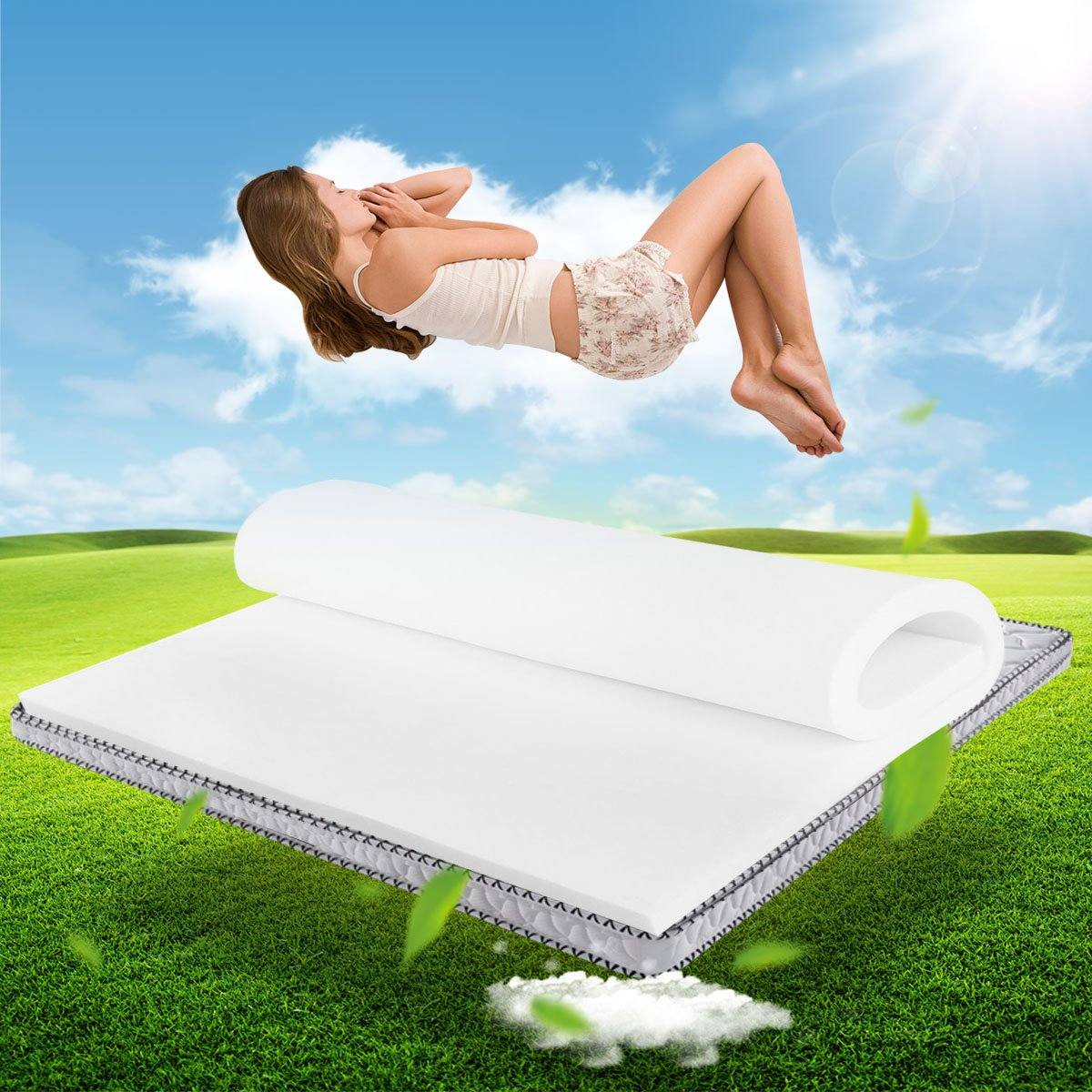 Giantex White 45D Memory Sponge Memory Foam Mattress Pad Bed Topper (King Size(80.0"X76.0"), 4" Thickness)