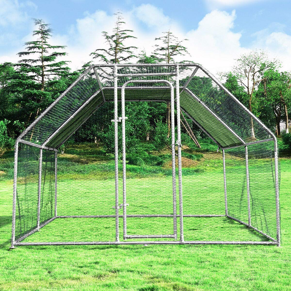 Large Metal Chicken Coop Walk-in Chicken Coops Hen Run House Shade Cage with Waterproof and Anti-Ultraviolet Cover for Outdoor Backyard