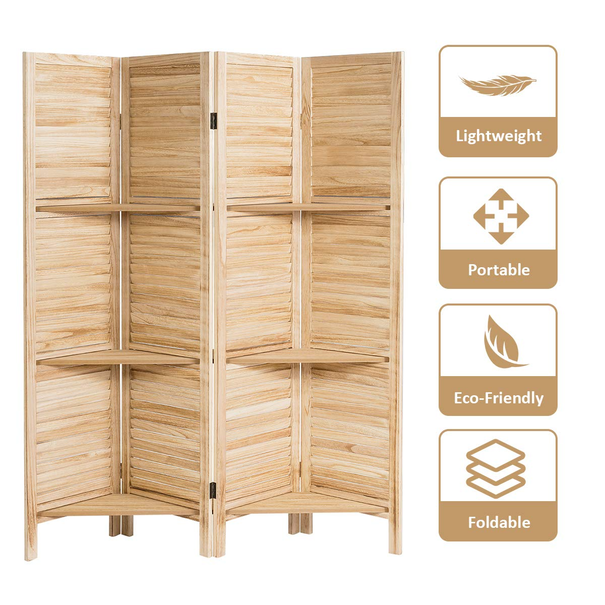 Giantex 4 Panel 5.6 Ft Tall Wood Room Divider
