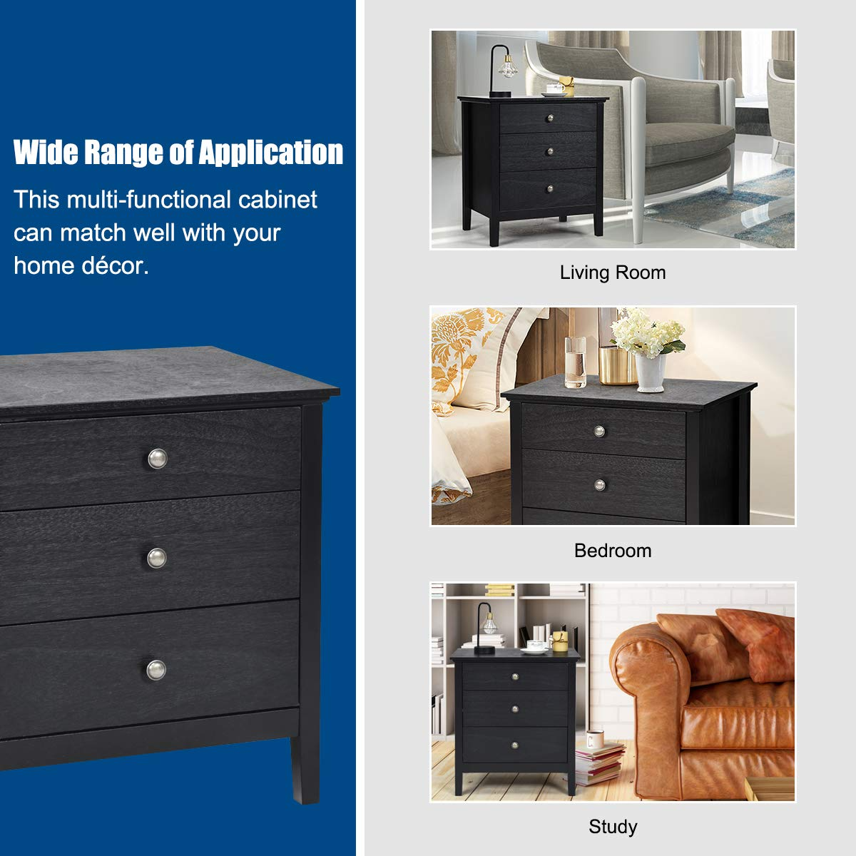 Giantex Nightstand with Drawers Solid Structure Side Table for Storage Bedroom