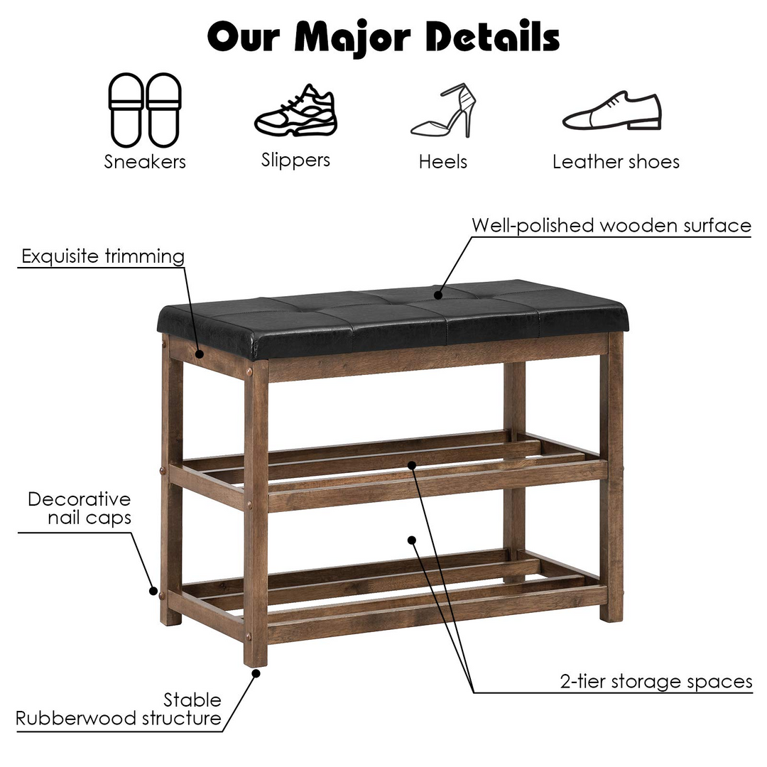 Giantex Shoe Bench, Wood Shoe Rack Bench with Cushion Seat