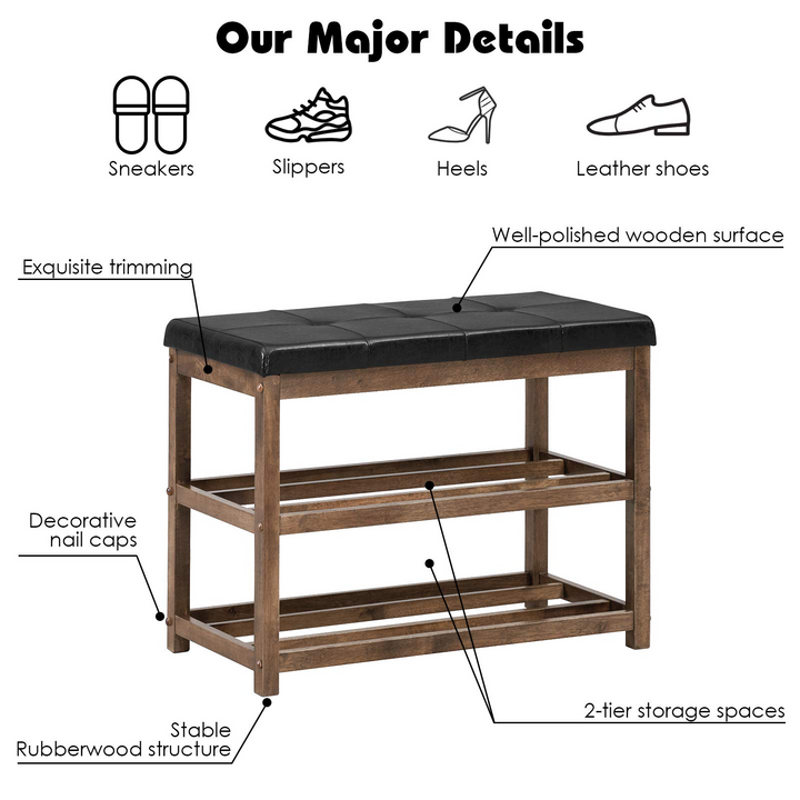 Giantex Shoe Bench, Wood Shoe Rack Bench with Cushion Seat