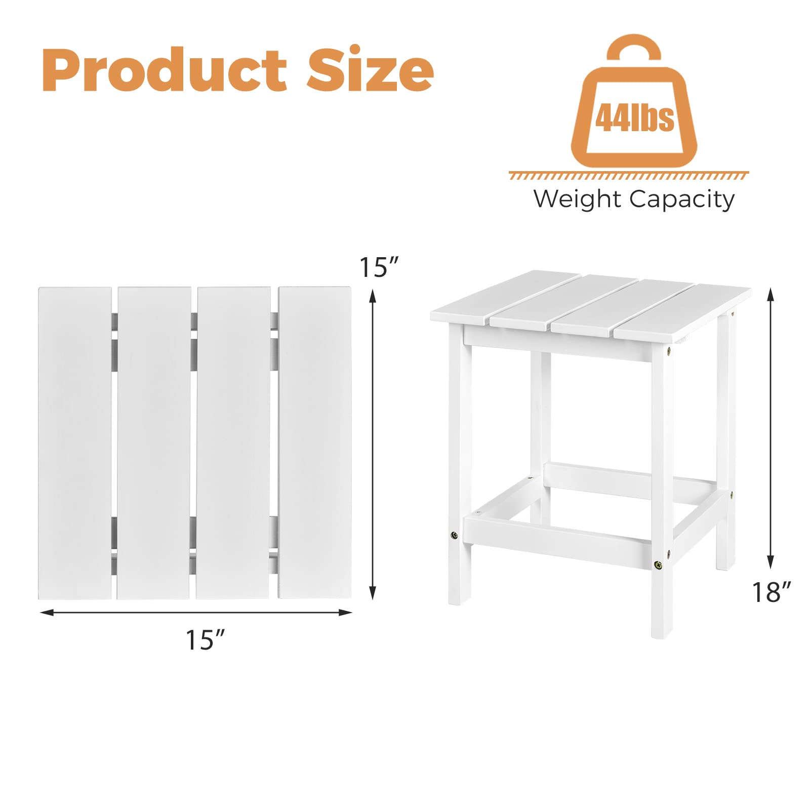 Outdoor Side Table, 15 Square Wood End Table with Slatted Design