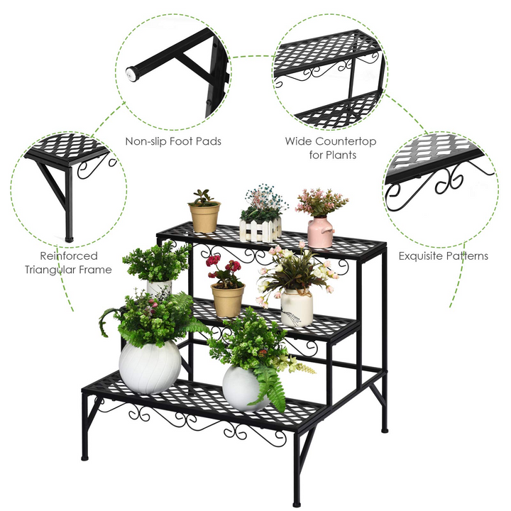 3 Tiers Metal Plant Stand, Ladder Plant Display Rack - Giantex