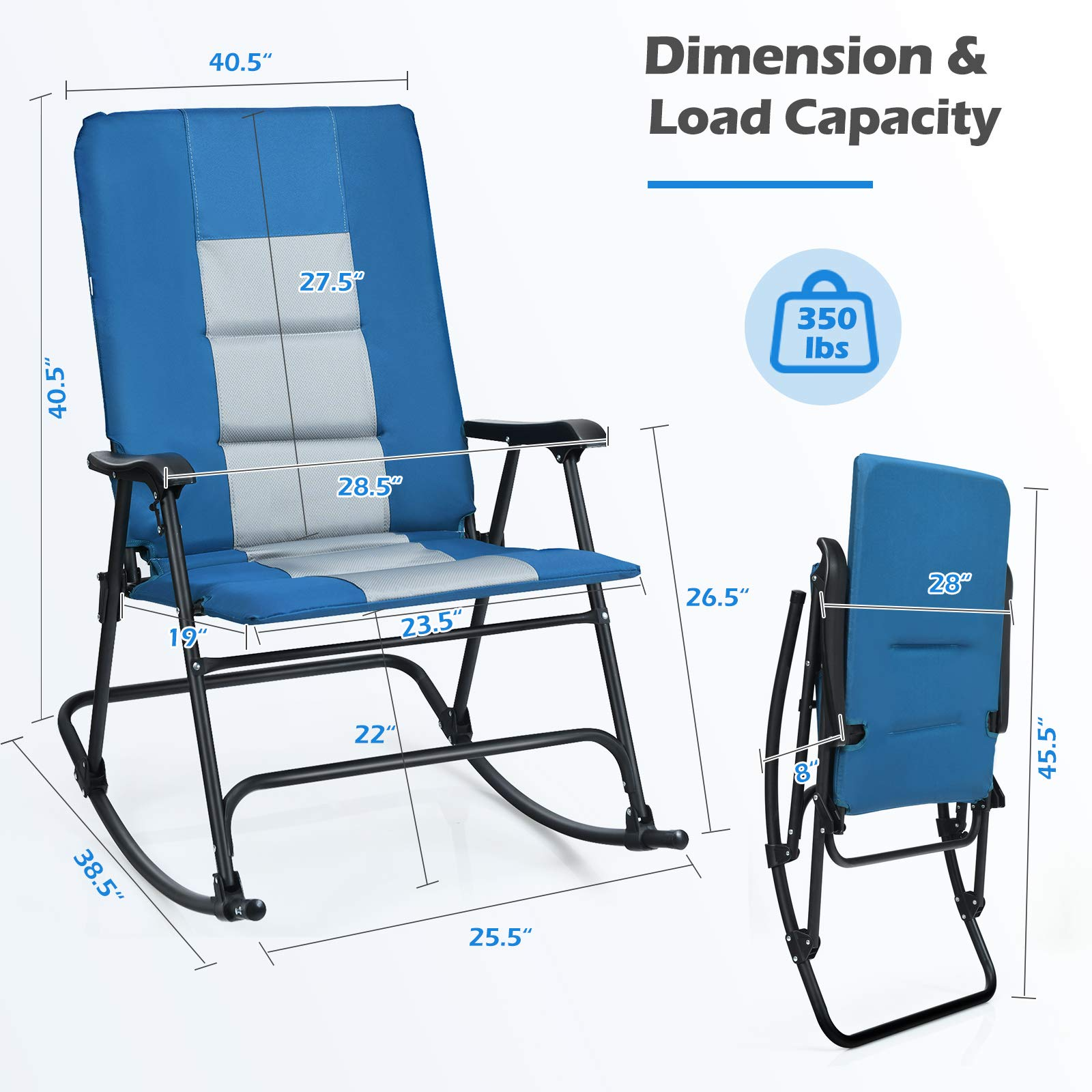 Giantex Camping Rocking Chair Fold-able Oversized with Padded Armrest and Seat