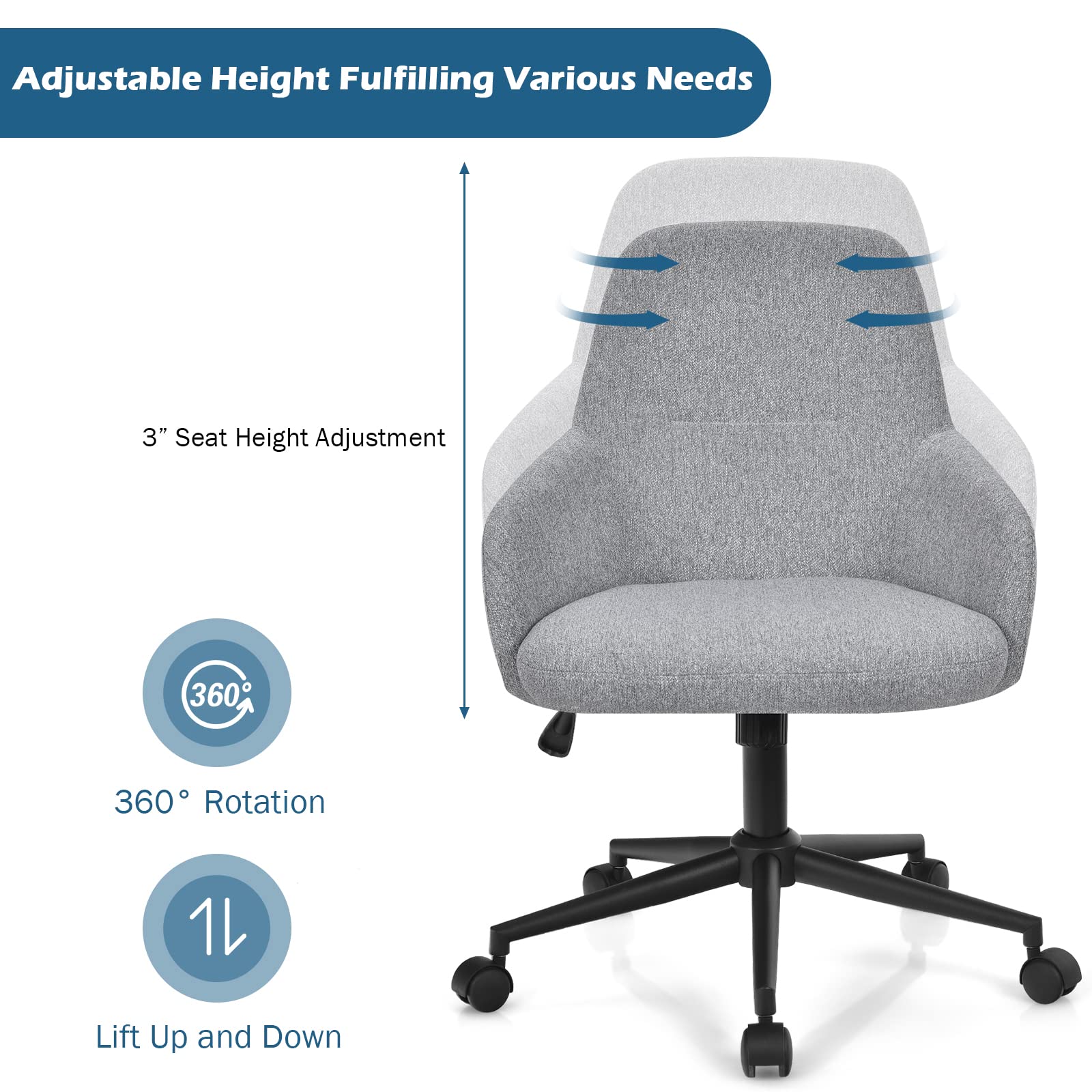 Fabric Office Chair, Upholstered Linen Leisure Chair