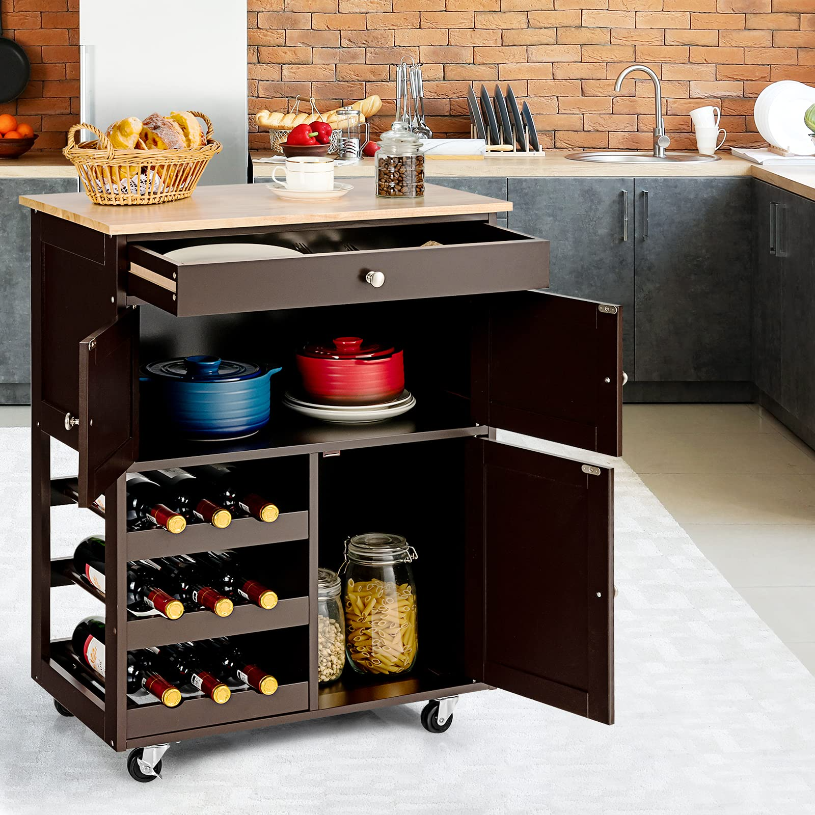 Giantex Kitchen Island Cart, Rolling Kitchen Trolley Cart