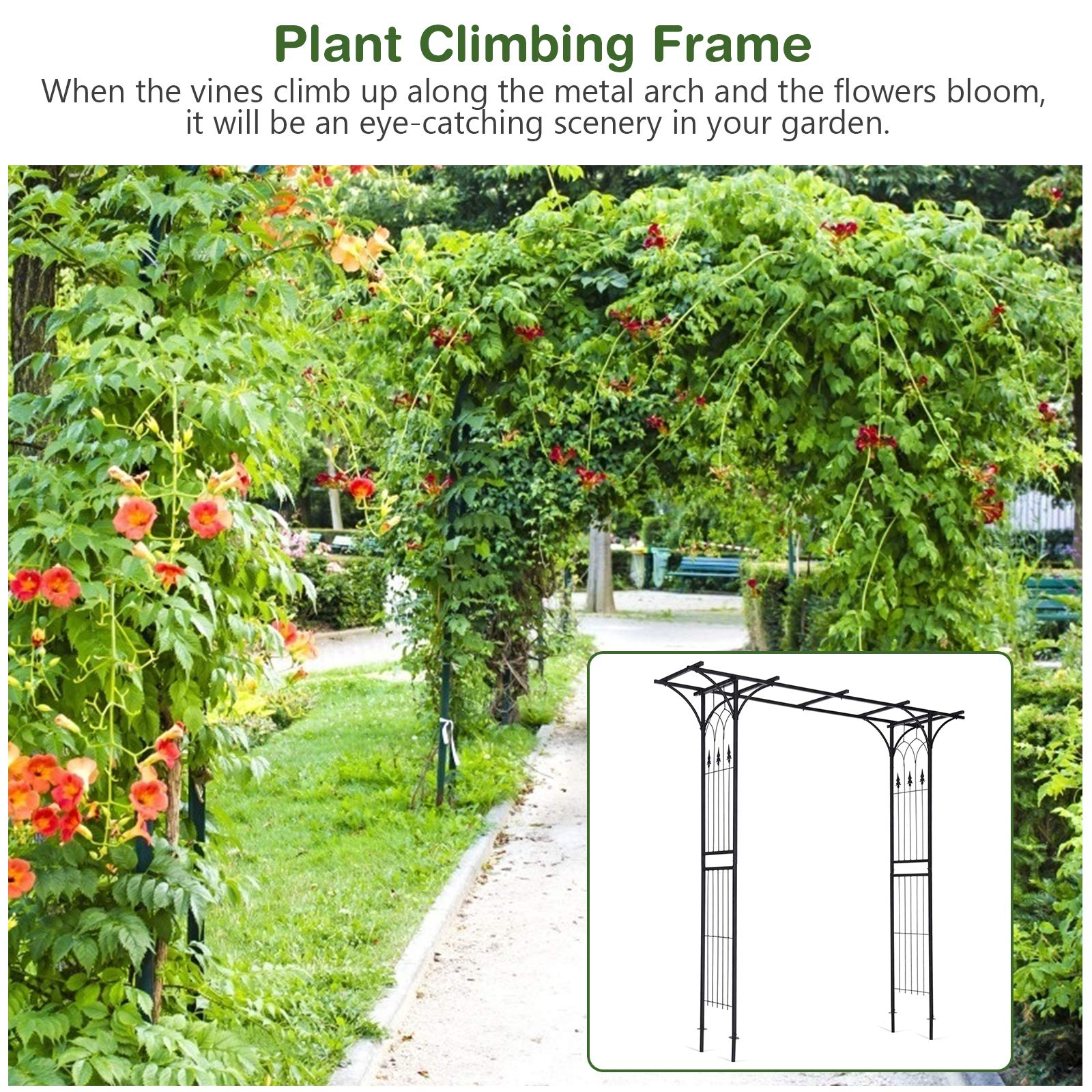 Giantex Metal Garden Arch, Wedding Arbor for Ceremony, Pergola Arbor Garden Trellis for Various Climbing Plant