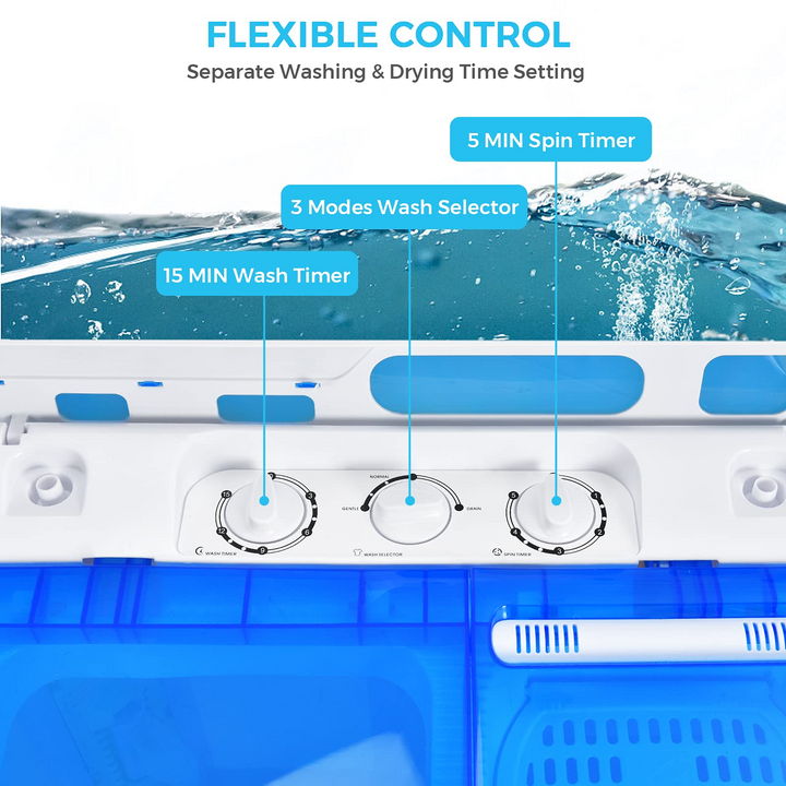 Semi-Automatic Wash and Spin Cycle for Apartment Dorm Camping RV (blue)