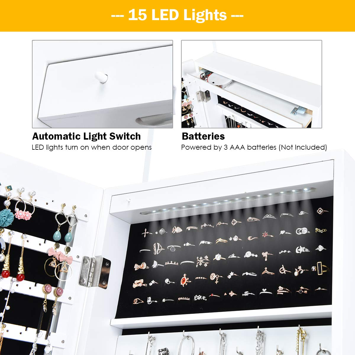 Giantex 15 LEDs Mirror Jewelry Armoire