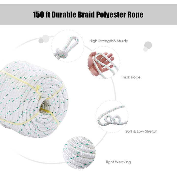 Giantex 3/7" Durable Braid Polyester Rope, White